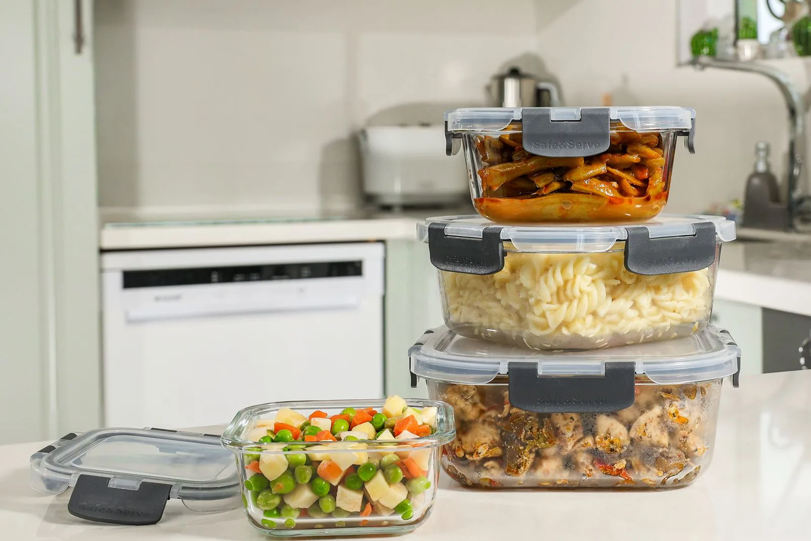SAFE&SERVE No.4 Kare Kilitli Cam Saklama Kabı – 1100 ml